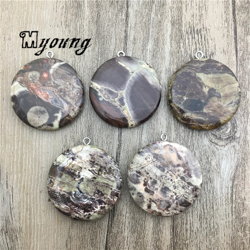 

Круглые коричневые Подвески Crazy agats Slice, подвески из натурального камня для самостоятельного изготовления ювелирных изделий MY2028