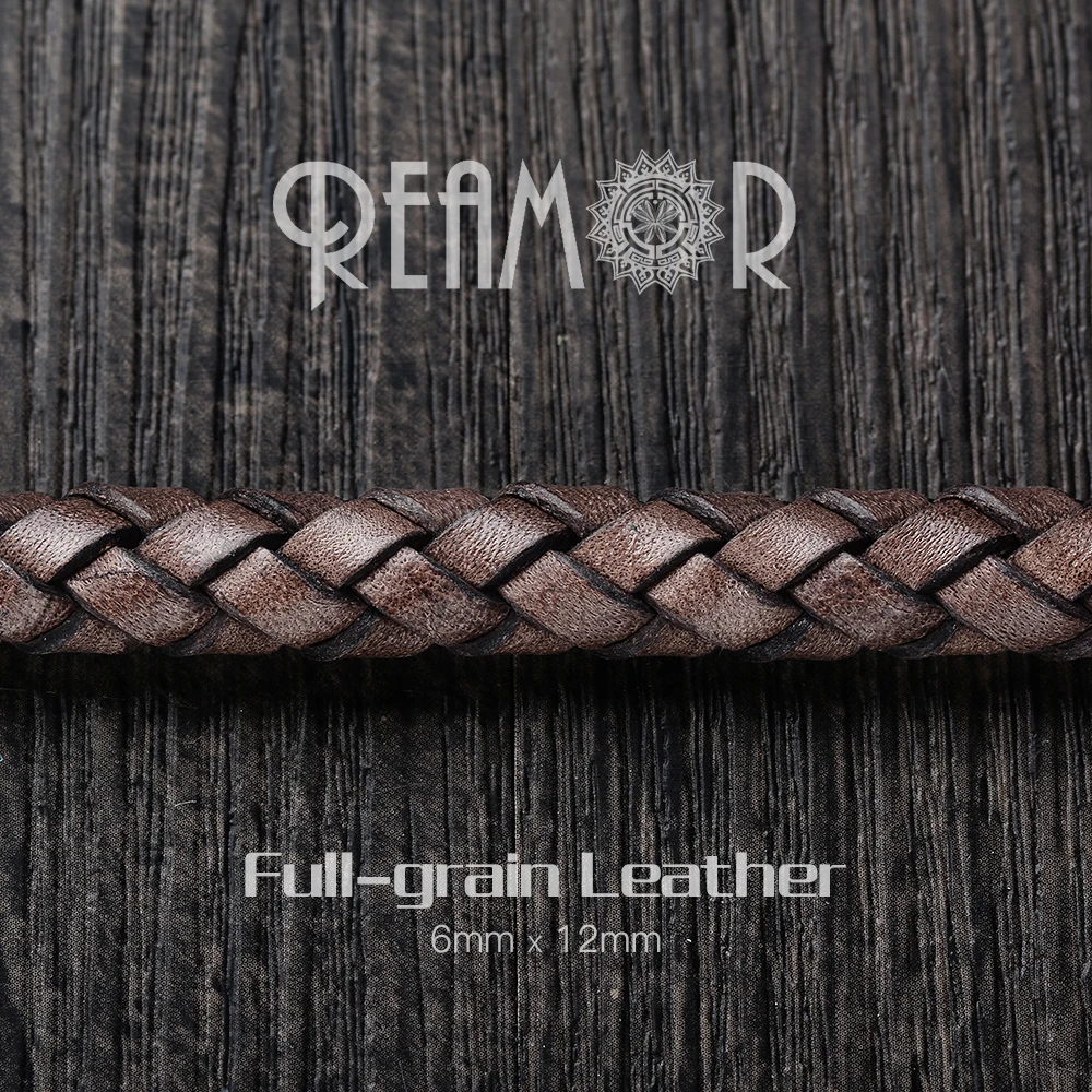 REAMOR 12*6mm Matte Brown/Red Black Genuine Leather Rope DIY Bracelets Accessories First Layer Cowhide Braided Cords For Jewelry