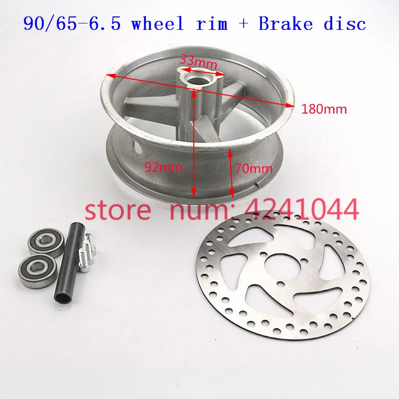 90/65-6.5 front or 110/50-6.5 rear Aluminum Wheel hub,Sprocket,Brake disc Axle bearing fits 49cc Mini Dirt Bike e Scooter Moto