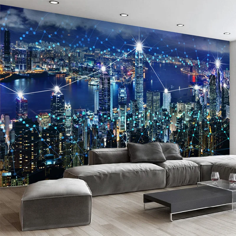 

Photo Wallpaper HD 3D Stereo Hong Kong Night Landscape Mural Living Room Dining Room Background Home Decor Pegatinas De Pared