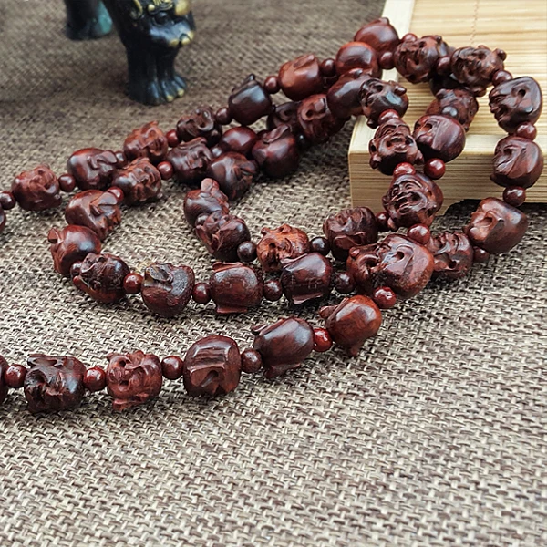 

10mm Natural India Red Sandalwood Beads Grade AAA High-density Carved Buddha Mala 108 Beads Yoga Beads Mediation Beads