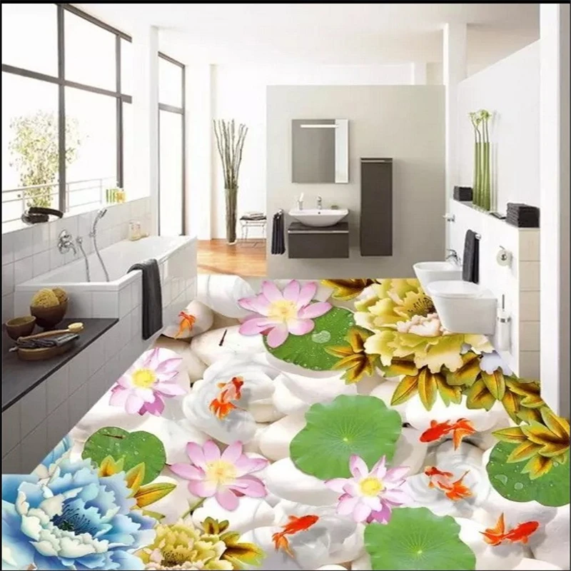 beibehang wallpaper for walls 3D Mural floor painting PVC adhesive wear non-slip waterproof thicken floor paper fish wall paper