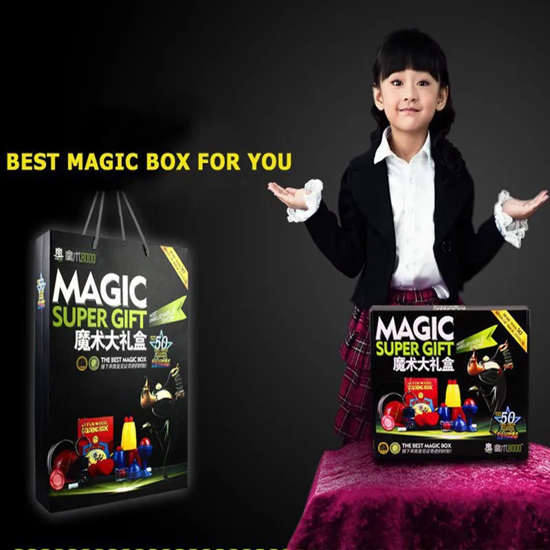 Magic Trick Set kit 50 Kinds Magic Play with DVD Teaching Professional Magie Prop Gimick Card children magic gift Puzzle Toy