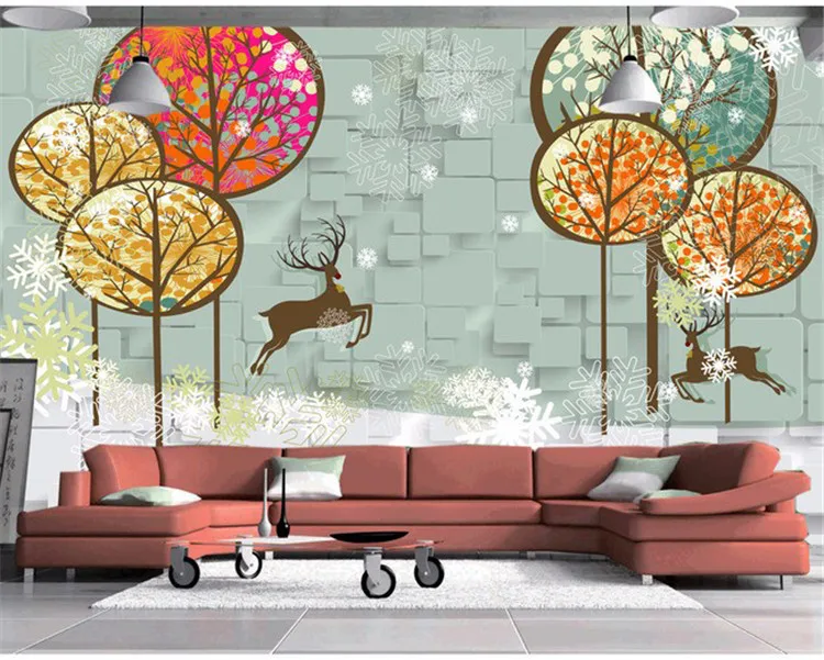 Modern minimalist TV background wall paper Nordic hand-painted living room bedroom wallpaper mural 3d wood deer wall cloth