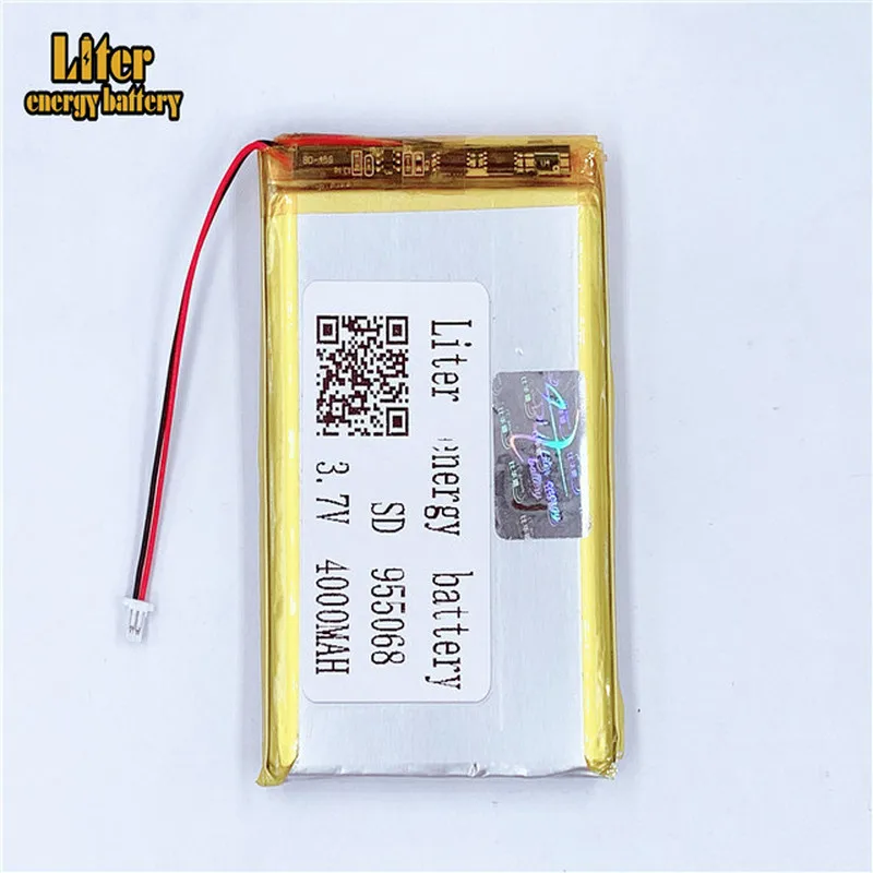 Conector de bateria polímero de lítio, 1.0mm, 2pin, 955068 4000mah, 3.7v, recarregável, para produtos digitais, bateria externa