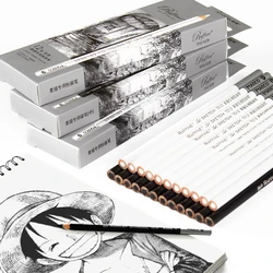Marco-lápiz de carbón blanco, bolígrafo profesional de carbón negro, dibujo de bocetos Para Dibujar Papeleria, bolígrafo de carbón suave-medio-duro