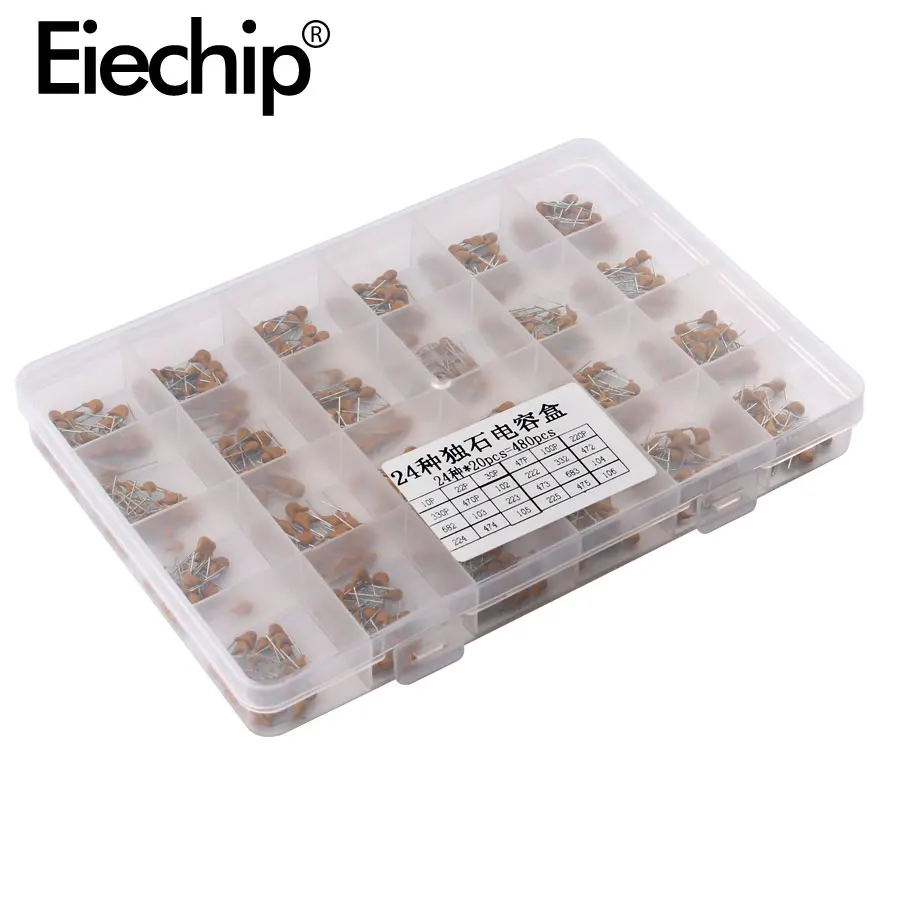 480pcs Monolithic Ceramic Capacitor assortment Kit 10pF-10uF Monolithic Capacitor set 0.1uF 0.22uF 0.47uF 2.2uF 4.7uF Capacitor