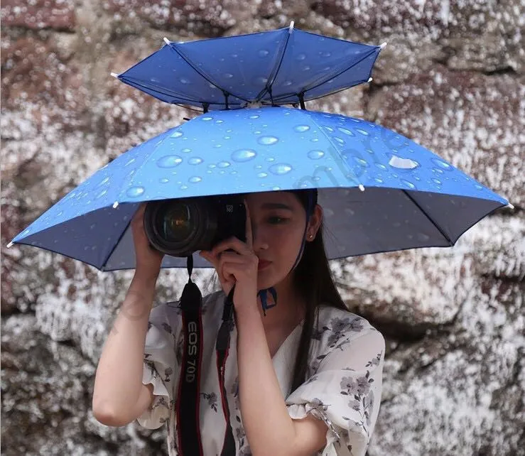 

80cm UV protecting adjustable hat fishing umbrellas outdoor sport double layers vented sunscreen oxford beach helmet parasol