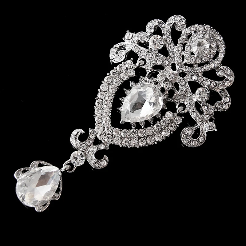 

Luxury 3.8 Inch Huge Big Waterdrop Glass Pendent Brooch Elegant Wedding Bridal Bouquet Women Brooch Pins Lady Pin