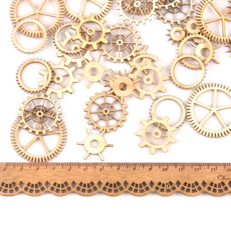 36pcs Natural mix wheel gear pattern Scrapbooking in legno Carft per la decorazione domestica fai da te artigianale fatto a mano 20-36mm M1653