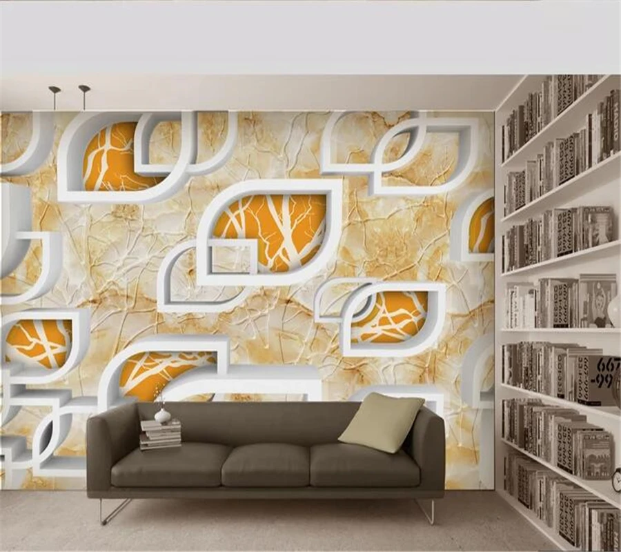 wellyu  Custom wallpaper papel de parede Branches geometric relief marble background 3D TV background wall painting behang
