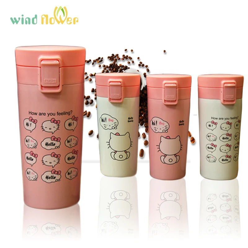 Wind Flower 300ml/360ml New Creative Cartoon Cat Stainless Steel Vacuum Flasks Thermos Coffee Water Bottle for Men/Women