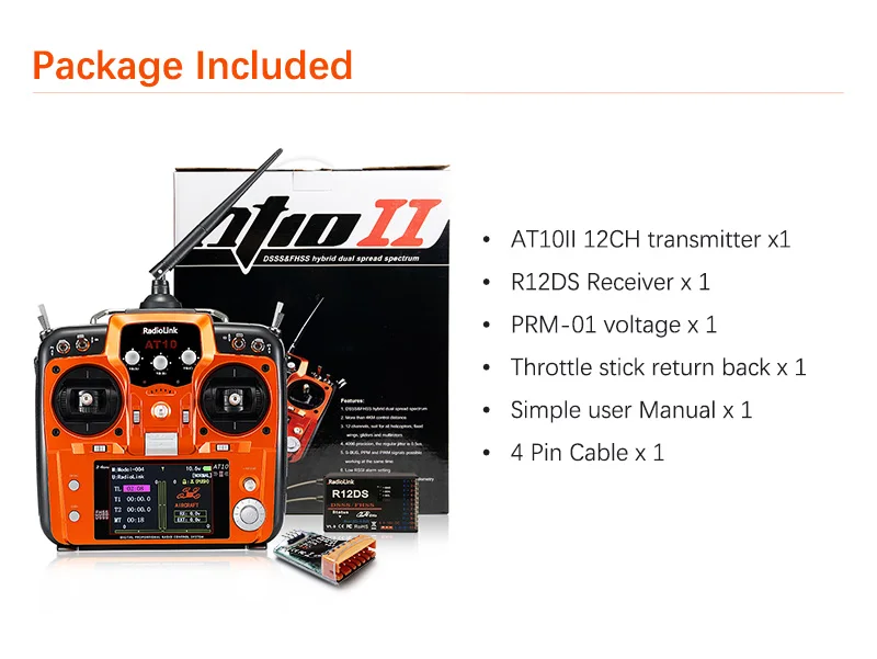 Radiolink AT10II 2,4GHz 12-Kanal RC-Sender und Empfänger R12DS AT10 II PRM-01 Spannungsrückmeldung für RC-Drohne Flugzeug Quadcopter – Detail 16