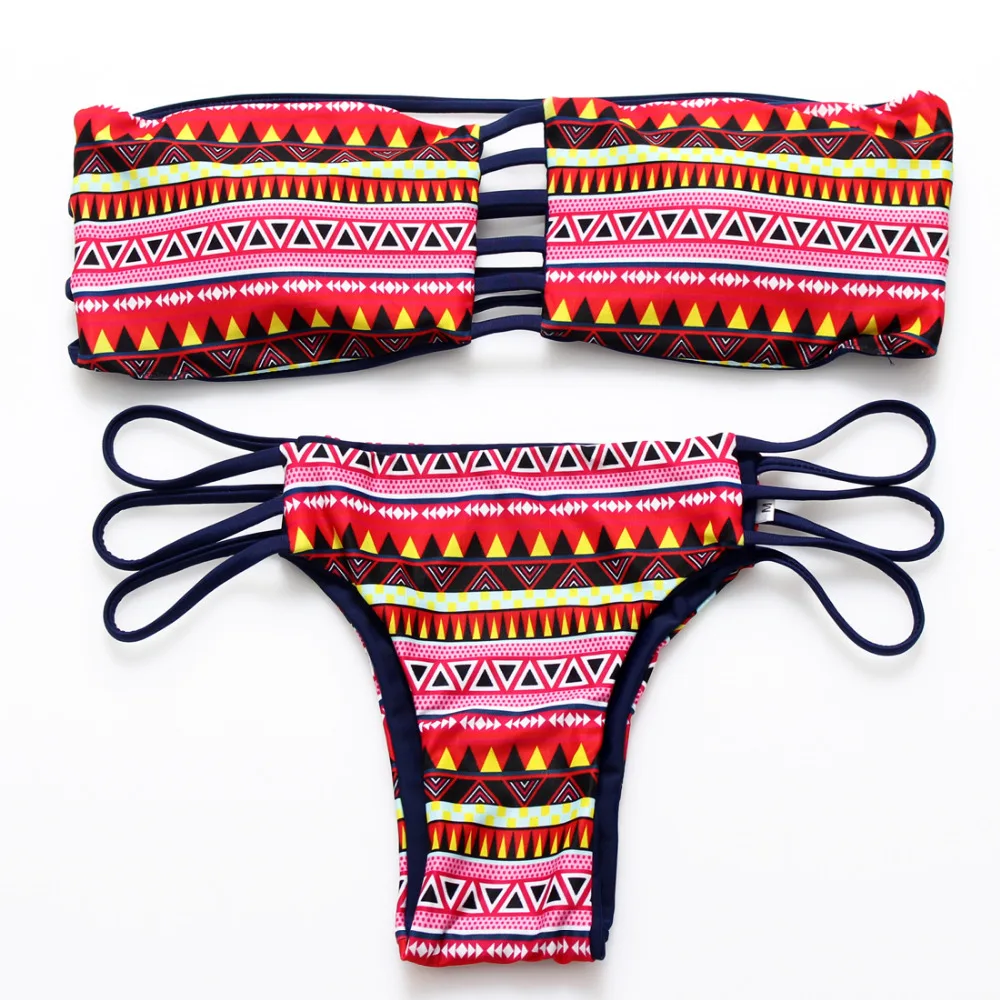 BANDEA Brazilian Bikini Print Swimwear women Strapless biquini Bandeau Bikini set Sexy Reversible Padded Bra Bathing Suits