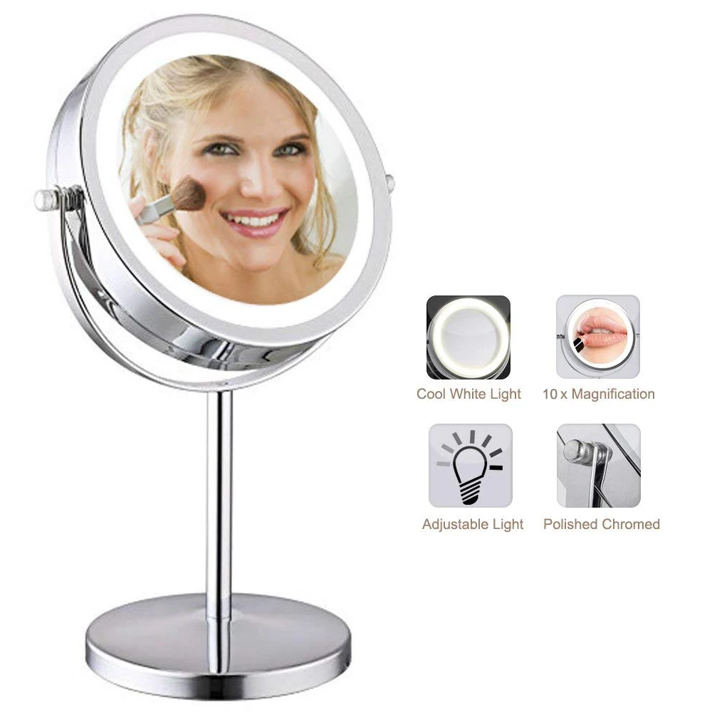 LED Lighted Makeup Mirror Double Sides 5x Magnification Eye Daily Beauty Cosmetics