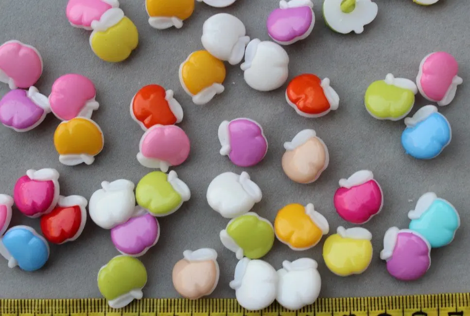 

800pcs - Plastic Apple Shank Children Candy Buttons variety colors 14mm-LK0038