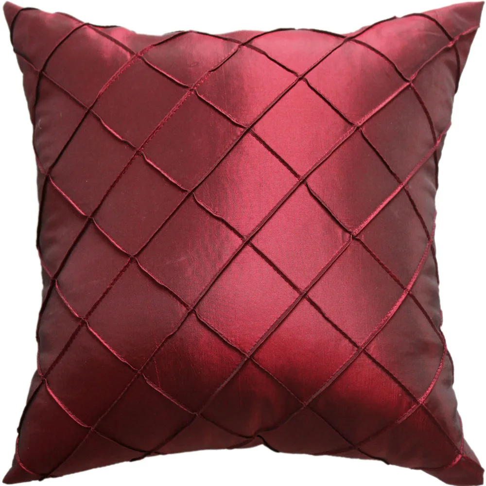 

Free shipping Handcraft Diamond Pintuck Faux Silk Cushion Cover in Burgundy Color