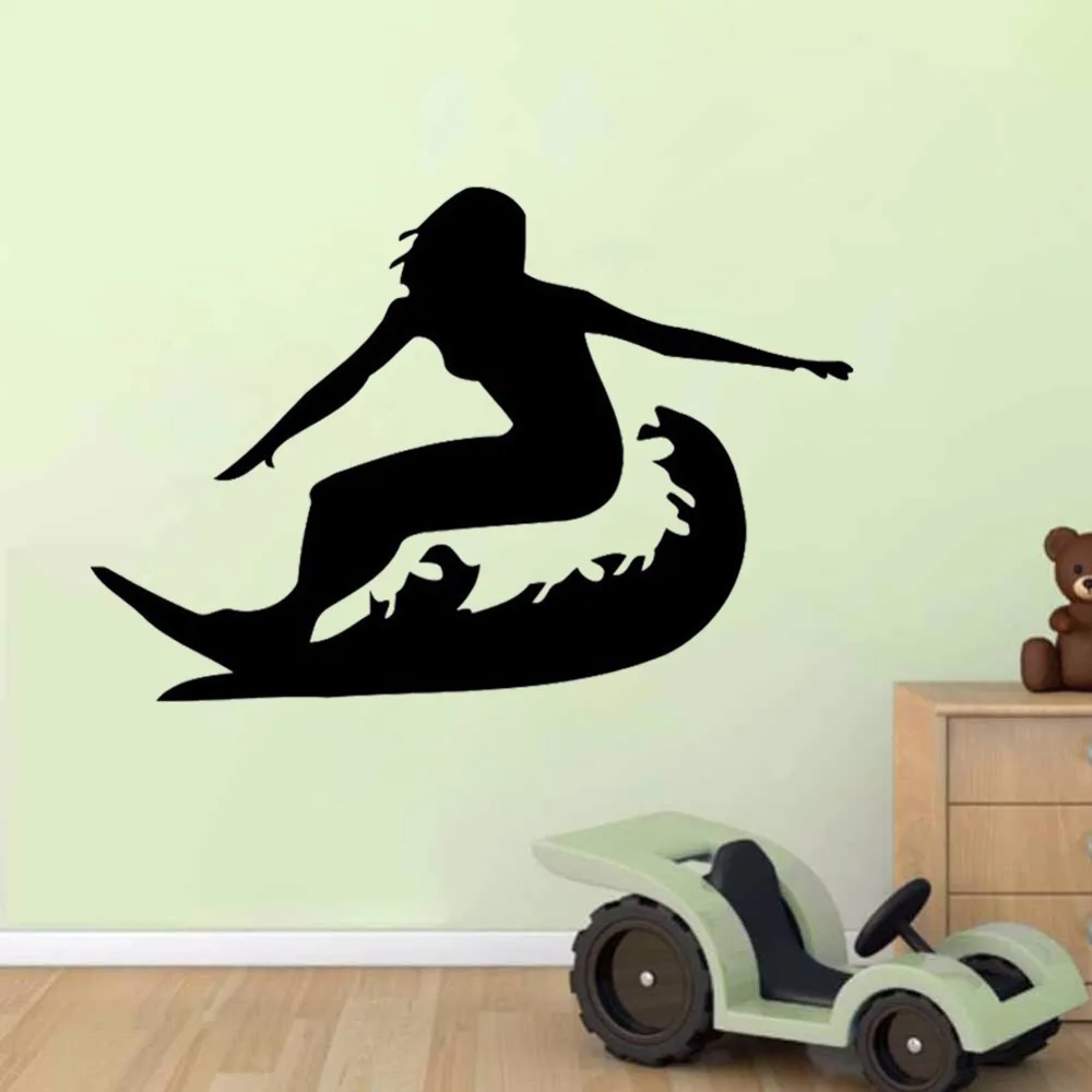 

ZOOYOO Surfing Girl Wall Sticker Home Decor Removable Living Room Decoration Kids Children Room Wall Decals Nursery Art Murals