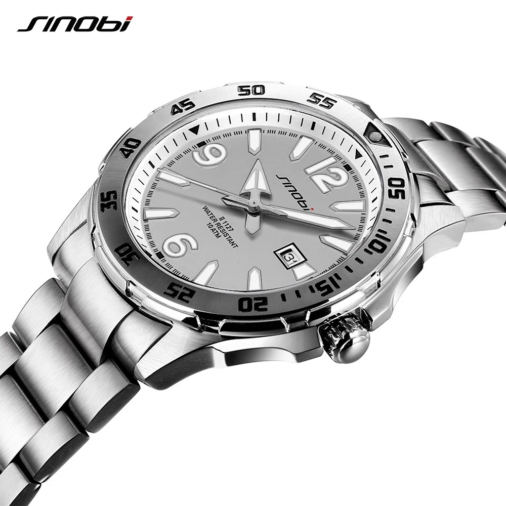 SINOBI Mens Diving Sports Wrist Watches 10Bar Waterproof Auto Date Luminous Males Quartz Watch Clock Luxury Brand new