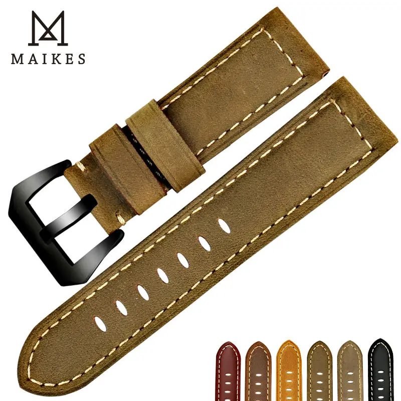 MAIKES New design watchbands for Fossil 22 24 26mm vintage genuine cow leather watch strap band watch accessories for Panerai