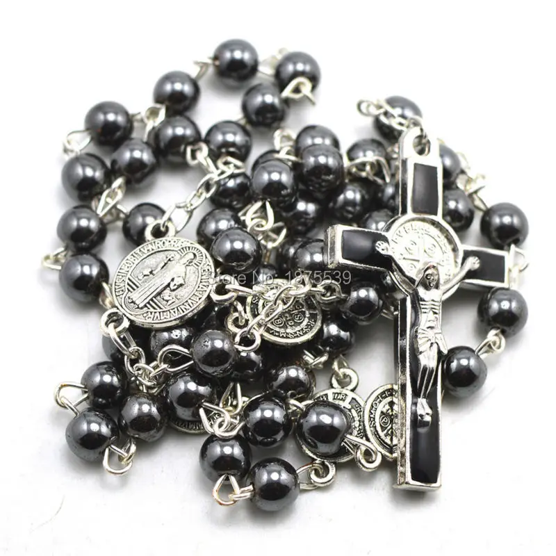 Hematite Bead Saint Benedict Rosary