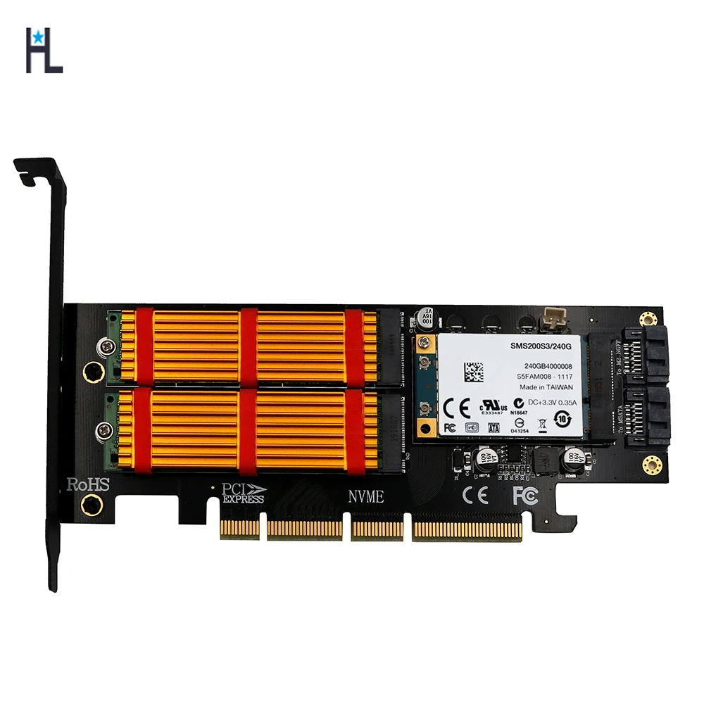 

Upgrade Version 3 in 1 Msata and M.2 NGFF NVME SATA SSD to PCI-E 4X and SATA3 Adapter with Heatsink