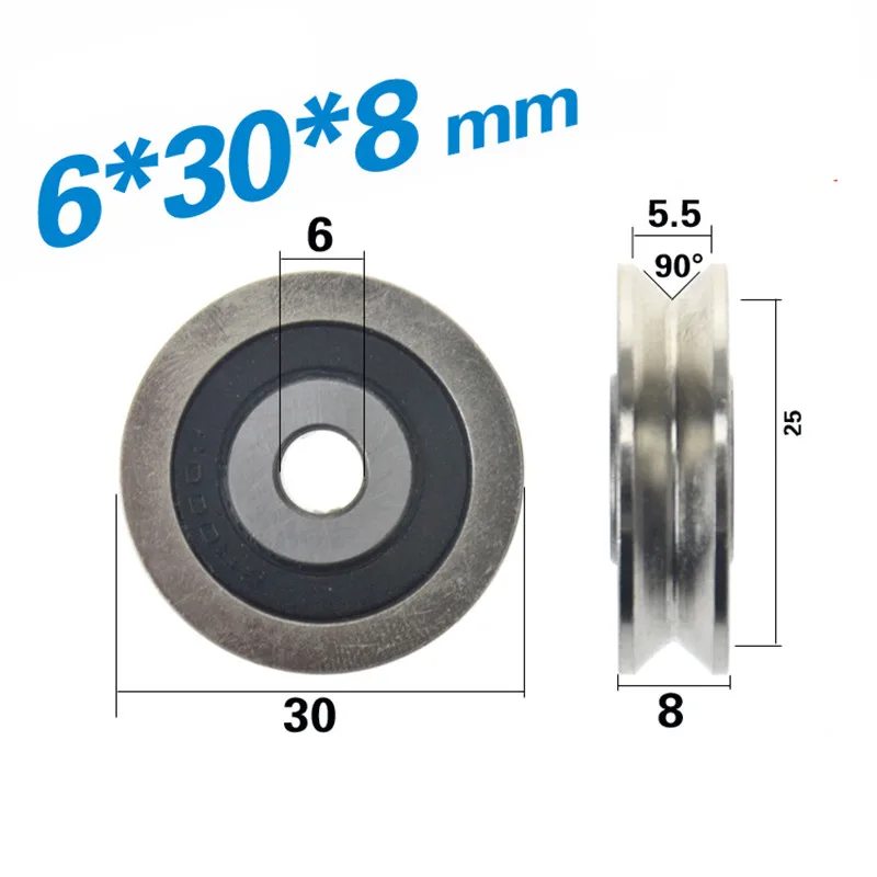 

[U0630-8NJ]Free shipping 10PCS Gcr15 sliding rail guide steel bearing wheel roller U groove type chrome steel roller 30mm 0630UU