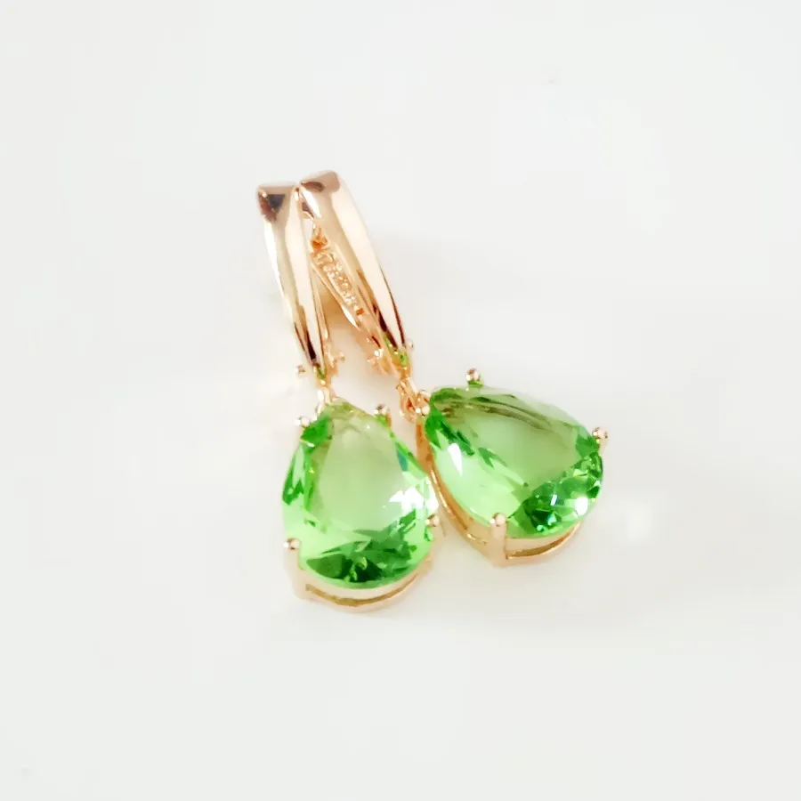 Long Drop Earring 585 Gold Color Earring Office Style Green Cubic Zircon New Fashion Drop Earring Women Earring