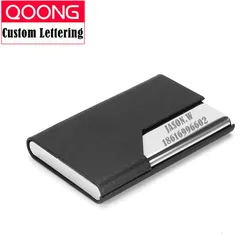 QOONG RFID Blocking Wallet Business ID Credit Card Holder For Women Men Fashion Brand Metal Card Case PU Leather Porte Carte