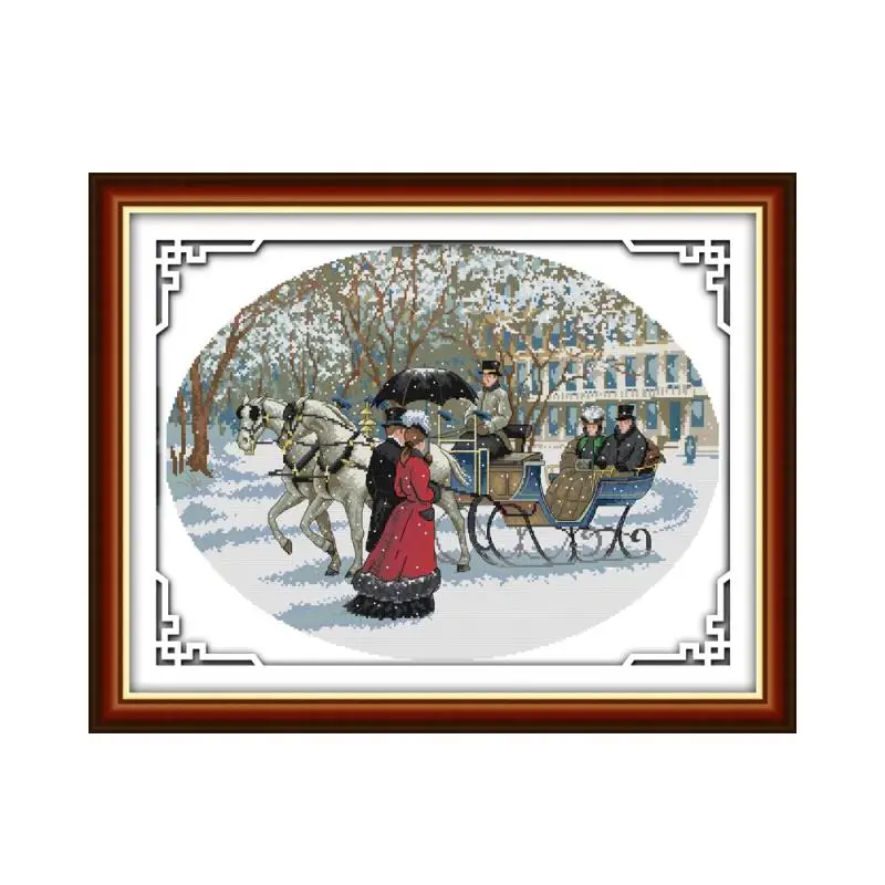 Inverno Neve Trasporto Sacchetto di Materiale di Carattere Europeo Street View Cross Stitch Kit Fatti A Mano Croce Cucito Ricamo