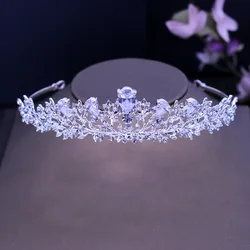 New Arrival Stunning Vintage Prong Setting Leaf Cubic Zircon Wedding Tiara CZ Bridal Queen Princess Pageant Royal Party Crown