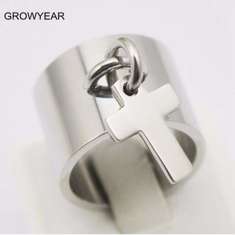 Finger Ring Silver Color Femme Rings Wide Stainless Steel Cross Ring Jewelry For Women\'s Gifts Size 7 8 9 10 6 11