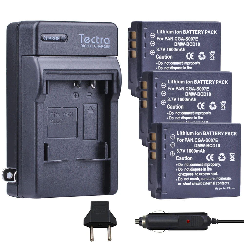 

Tectra 3Pcs DMW-BCD10 CGA-S007E Battery + Digital Charger for Panasonic Lumix DMC-TZ1 DMC-TZ1BK DMC-TZ1BS DMC-TZ3EB-K DMC-TZ2