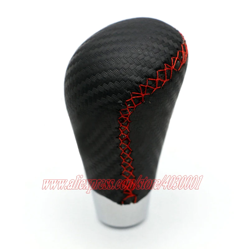 Universal Leather Shift Gear Knob Manual Carbon Grain Red Stitching Car Shift Stick Gear Lever Knob