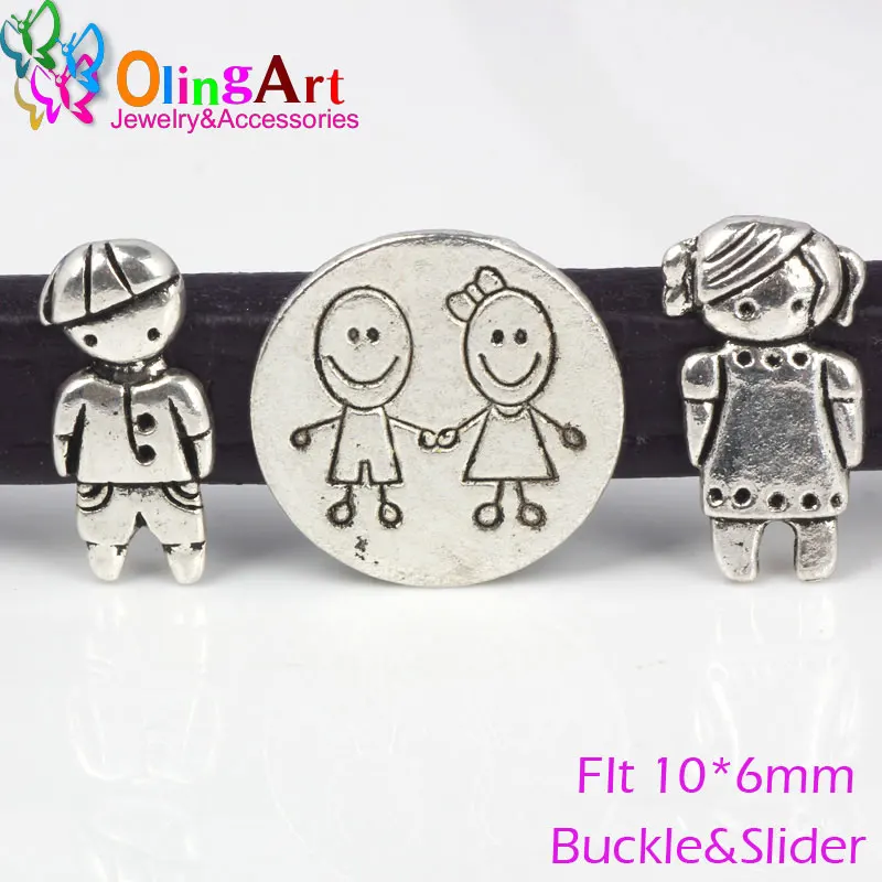 OingArt 17*9mm silver-color retro style fashion jewelry clasps Round belt buckle girl for flat leather cord bracelet