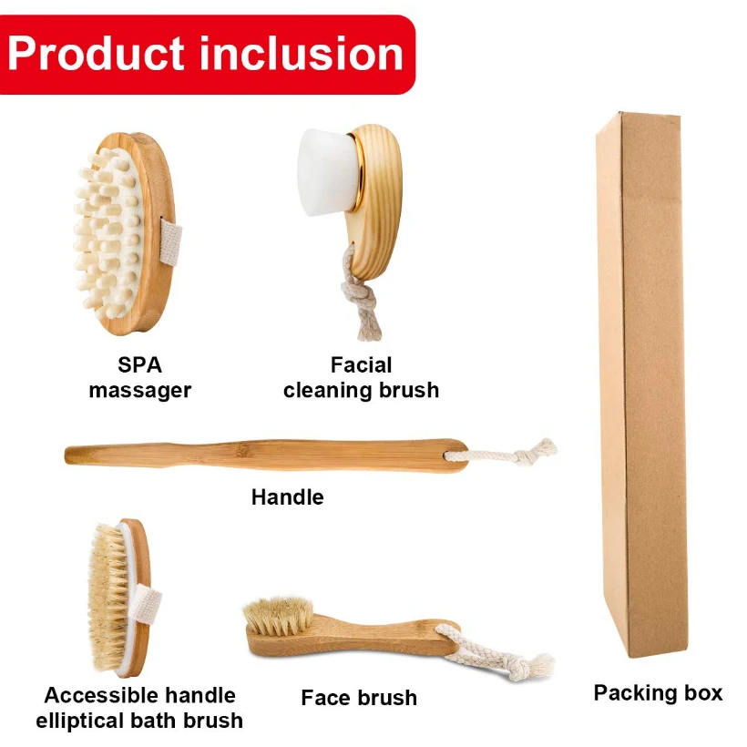 TREESMILE Natural Bristle Bath Brush Set Exfoliating Promote Blood Circulation Massage Brush Wooden Body Dry Brush D30