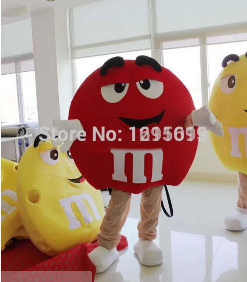 2015 New free shipping Cartoon Clothing,M&M Chocolate Candy red and Yellow Mascot Costume