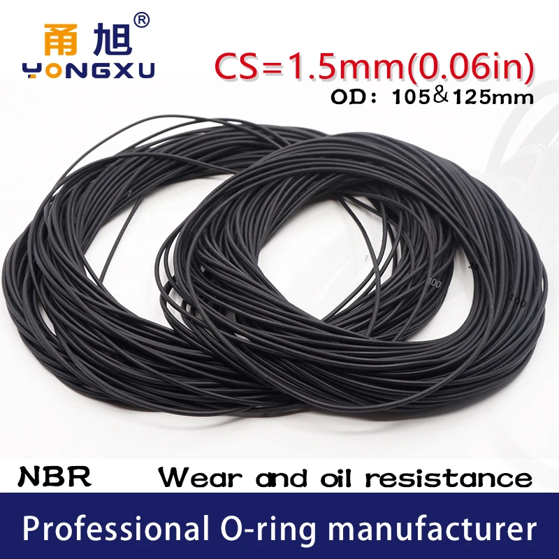 

Black NBR Sealing O-Ring CS1.5mm Thickness OD105/125*1.5mm O Ring Seal Rubber Gasket Nitrile Rings Oil Resistance Rings Washer