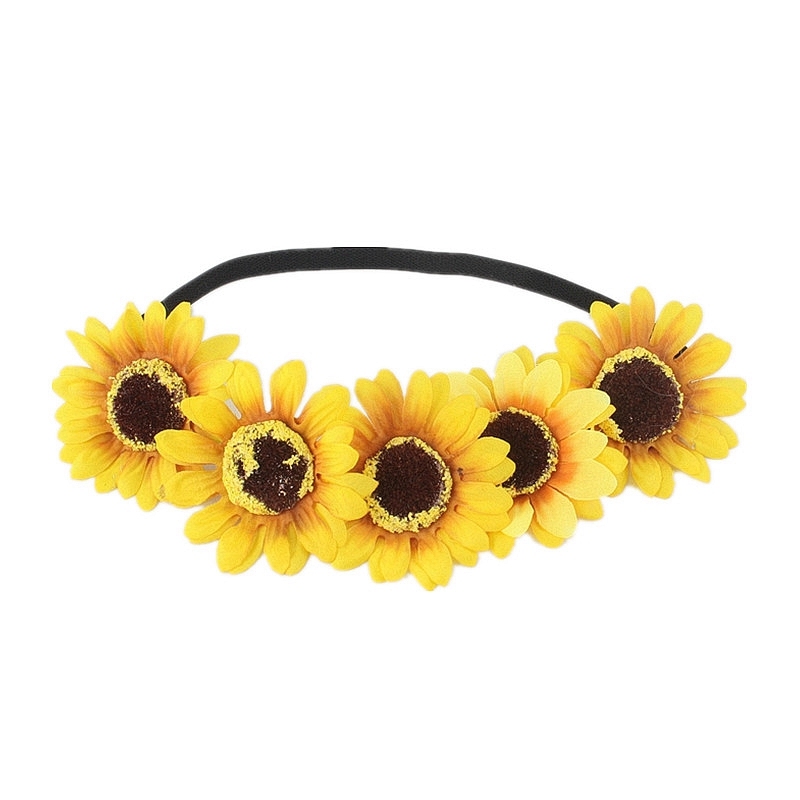  Sugarbay Bohemian Sunflower Headband Festival Stretch Hair Accessories Elasticity  Wreath Yellow  Flower Crown Women HairBand 
