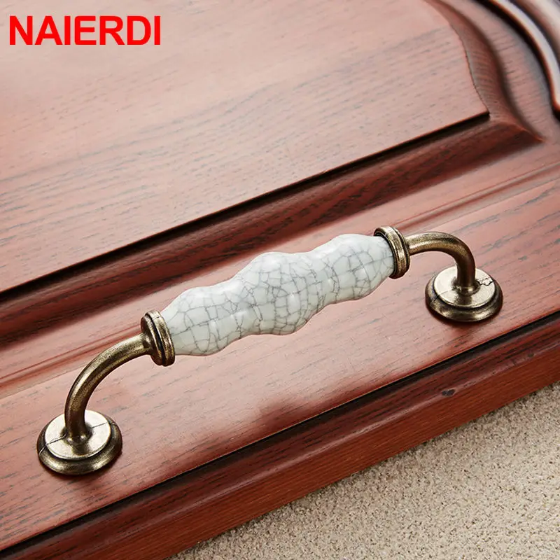 NAIERDI 128mm Gourd Crack Black Bronze Ceramic Cabinet Handles Zinc Alloy Drawer Knobs Wardrobe Door Handles Furniture Handle