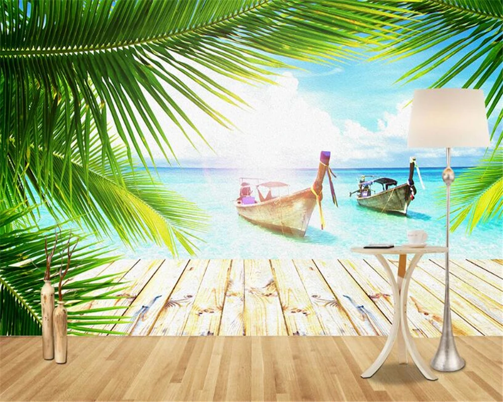 Beibehang 3d wallpaper dream sea view coconut trees beach scenery living room bedroom TV background wallpaper 3d papel de parede