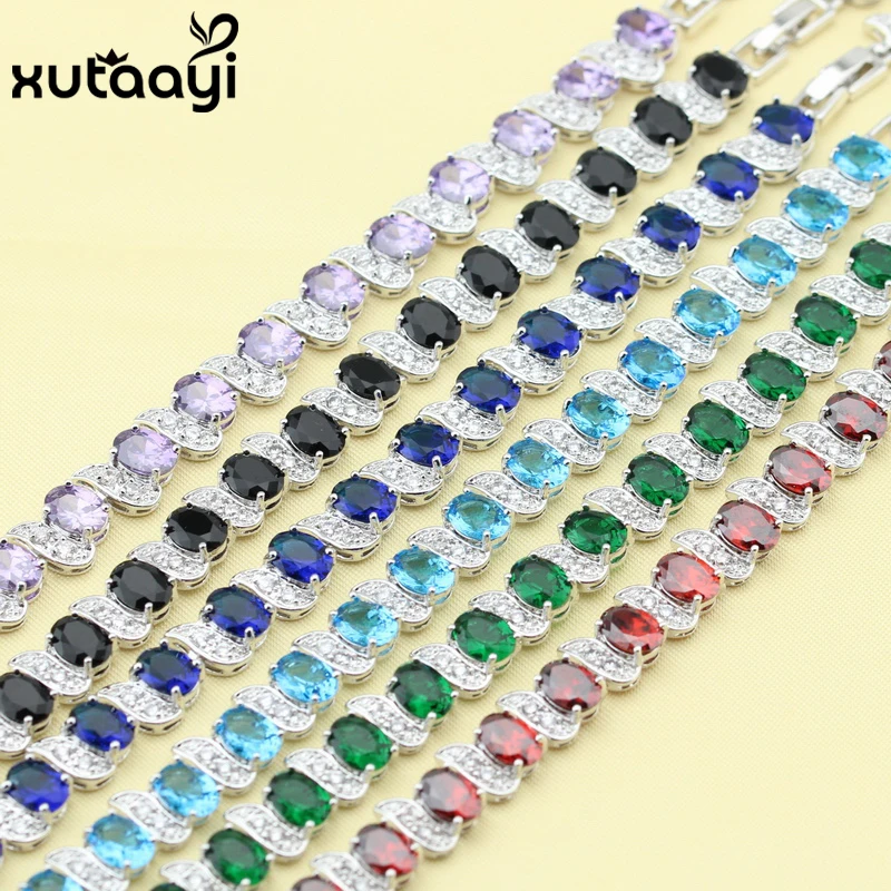 Hot Sell Fashion Silver Color Jewelry Green Imitated Emerald White Austrian Crystal Chain-Link Bracelet length 18+2cm For Women