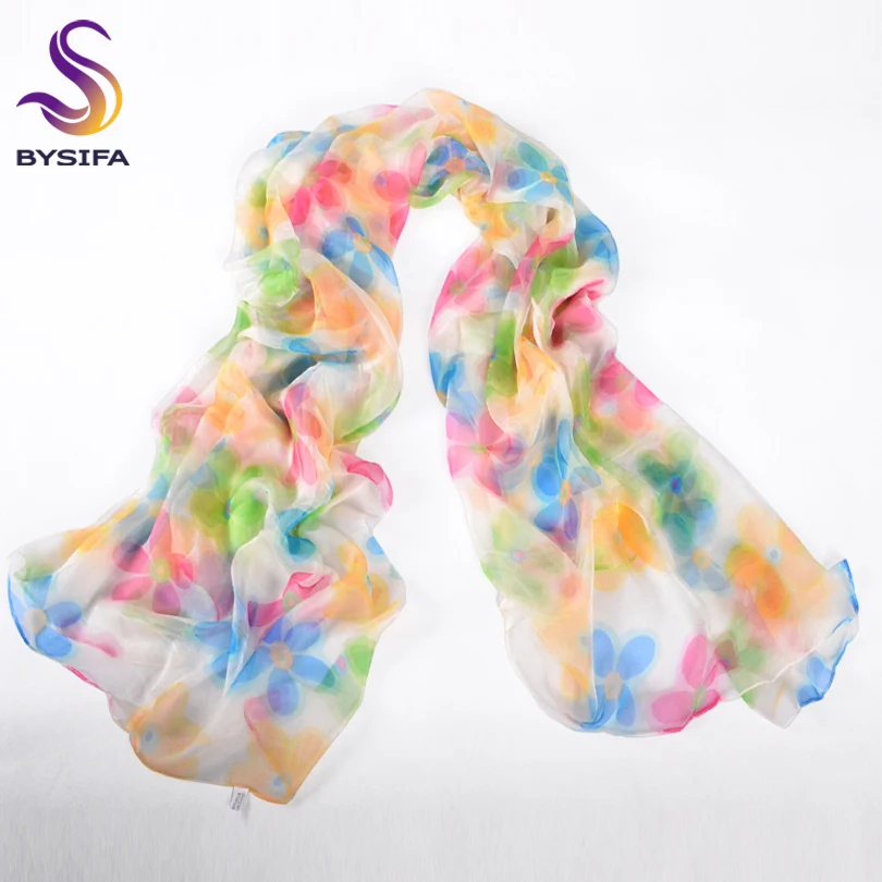 [BYSIFA] Female Long Thin Silk Scarf Fashion Brand Accessories Muslim Headscarf Scarves Sweet Girls Silk Scarf Summer Cover-Ups