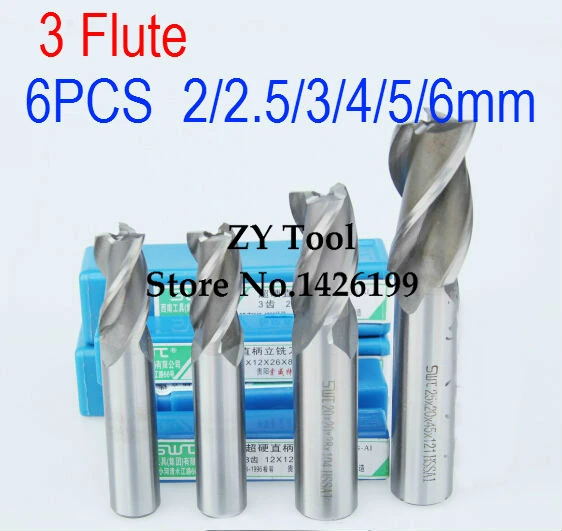 6 pcs/set 2.0~6.0mm 3 Flute Milling Cutter Aluminium End Mill Cutter CNC ,Lathe Tool,Equipment milling cutter rotary cutter