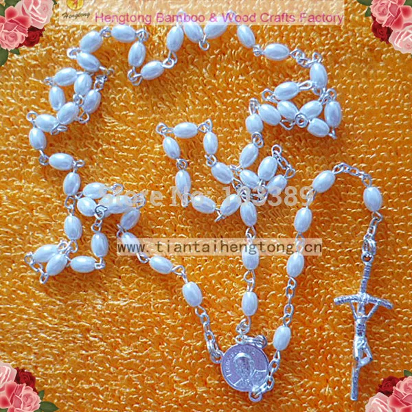 free shipping 10pcs/set 6*4mm oval glass faux pearl bead rosary,cute pearl rosary,mini rosary necklace special offer