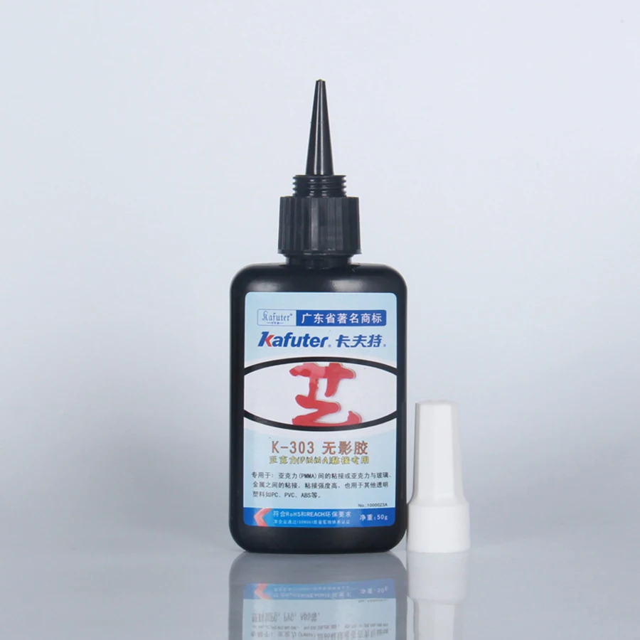 50g kafuter K-303 UV glue for PMMA acrylic adhesive bonding transparent plastic PVC ABS metal with 9 LED UV Flashlight