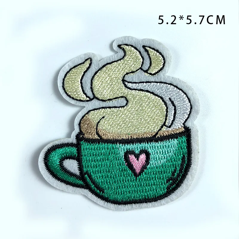 Coffee Cup Iron-on Patches for Clothing Bags Jackets Sewing Appliques Motif Clothes Stickers Embroidery Patch Cute Parches Badge