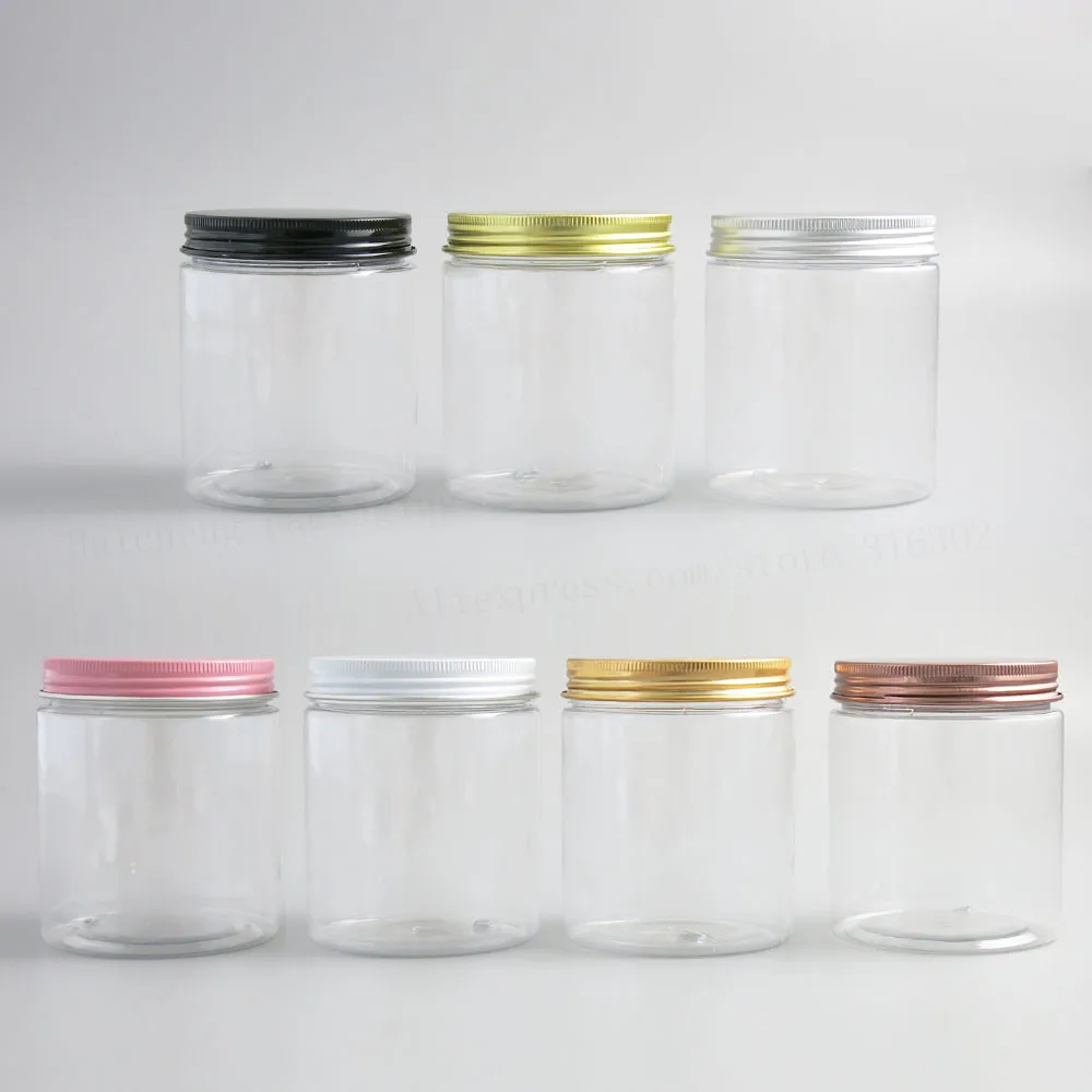 20 x 250g Travel Empty Clear Cream Cosmetic Jar 250cc 8.3oz PET Conatiner Make Up Tools Aluminum Lid Heavy Wall