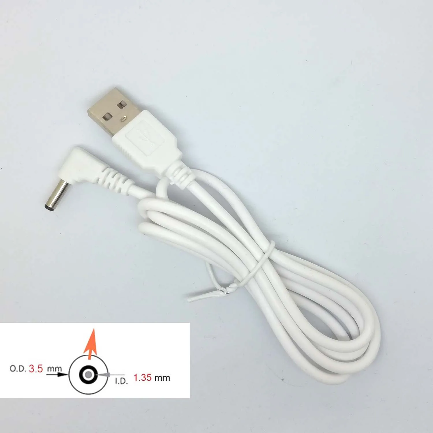 90 Angle PC USB Male To 5V DC 3.5mm X 1.35mm Barrel Connector Power Cable Cord Adapter White c446