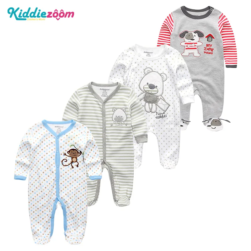 4Pcs/lots Full Sheeve Baby Girls Clothes Unisex Newborn Cotton Baby Rompers Roupas de bebe Baby Boys Clothes Cartoon Button